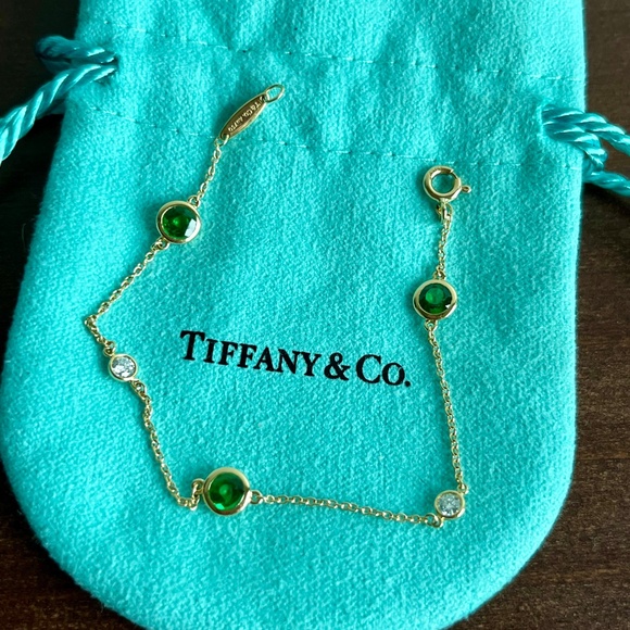 SOLD Tiffany & Co. Tsavorite Diamond Color by the Yard Bracelet 18k Yellow Gold - Picture 3 of 6